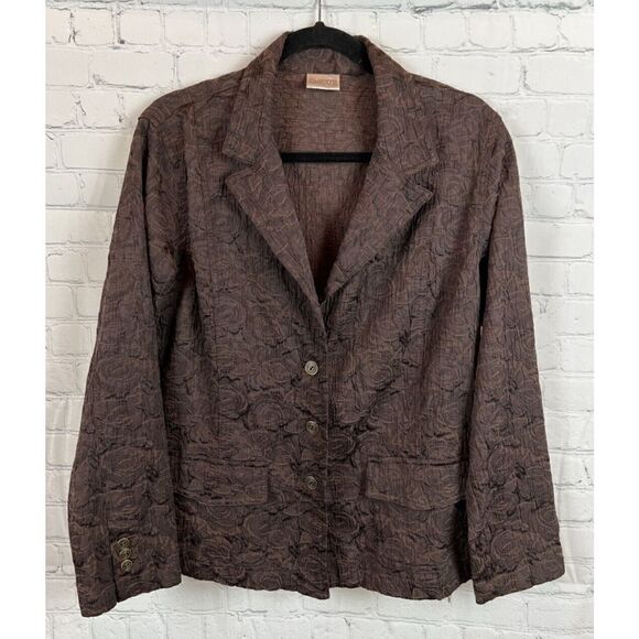 CHICO'S brown floral unlined stretch collared jacket blazer 16-18 (no size tag) - Picture 1 of 7